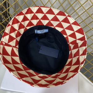 Replica Womens Hats Prada Red White Triangle Logo Bucket Cap Hat A190PP180 AA189664