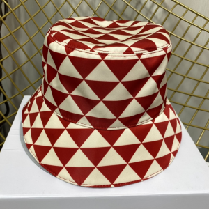 Replica Womens Hats Prada Red White Triangle Logo Bucket Cap Hat A190PP180 AA189664