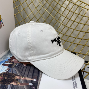 Replica Womens Hats Prada White Cotton Baseball Cap Hat A190PP180 AA189654