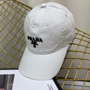 Replica Womens Hats Prada White Cotton Baseball Cap Hat A190PP180 AA189654