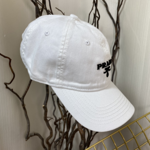 Replica Womens Hats Prada White Cotton Baseball Cap Hat A190PP180 AA189654