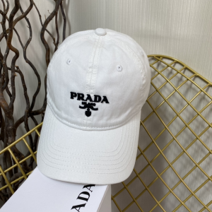 Replica Womens Hats Prada White Cotton Baseball Cap Hat A190PP180 AA189654