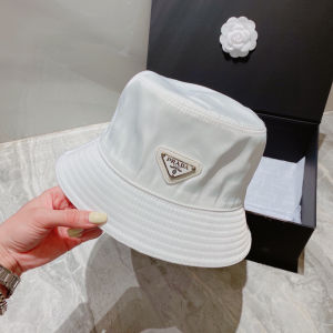 Replica Womens Hats Prada White Re Nylon Bucket Hat A190PP180 AA189652
