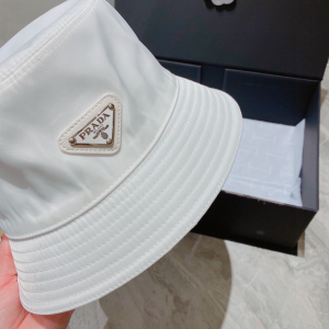 Replica Womens Hats Prada White Re Nylon Bucket Hat A190PP180 AA189652