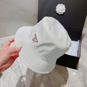 Replica Womens Hats Prada White Re Nylon Bucket Hat A190PP180 AA189652