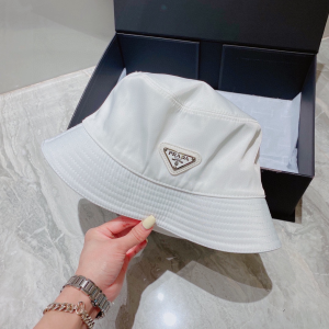 Replica Womens Hats Prada White Re Nylon Bucket Hat A190PP180 AA189652