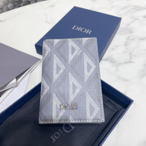 Dior Bi Fold Card Holder Dior Gray CD Diamond Canvas Dior Bi Fold Card Holder Dior Gray CD Diamond Canvas