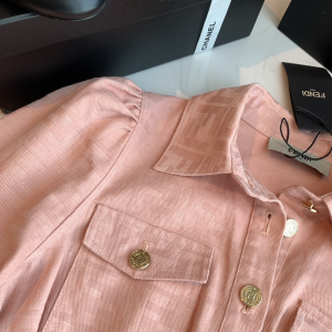 Replica Womens Clothing Fendi Pink FF Logo Shirt Dress SMLXL A198PP880 AA189919