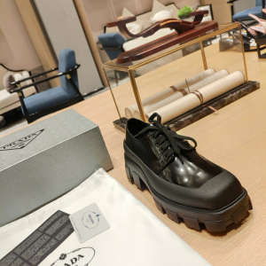 Replica Womens Shoes Prada Black Leather Lace Up Loafers 35 To 42 A151PP480 AA189812