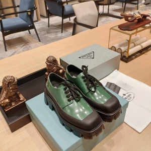 Replica Womens Shoes Prada Green Leather Lace Up Loafers 35 To 42 A151PP480 AA189811