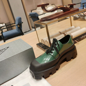 Replica Womens Shoes Prada Green Leather Lace Up Loafers 35 To 42 A151PP480 AA189811