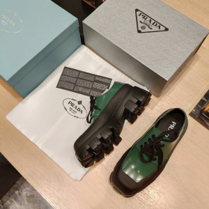 Replica Womens Shoes Prada Green Leather Lace Up Loafers 35 To 42 A151PP480 AA189811