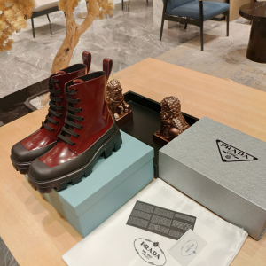 Replica Womens Shoes Prada Red Leather Lace Up Ankle Boot 35 To 42 A151PP580 AA189807