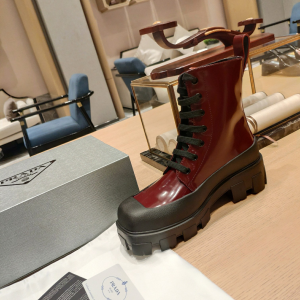 Replica Womens Shoes Prada Red Leather Lace Up Ankle Boot 35 To 42 A151PP580 AA189807