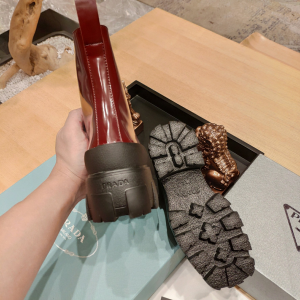 Replica Womens Shoes Prada Red Leather Lace Up Ankle Boot 35 To 42 A151PP580 AA189807