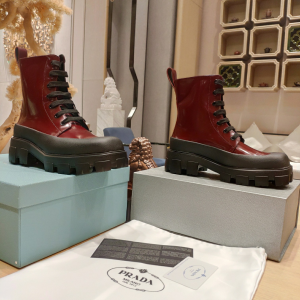 Replica Womens Shoes Prada Red Leather Lace Up Ankle Boot 35 To 42 A151PP580 AA189807