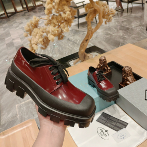 Prada Red Leather Lace Up Loafers 
