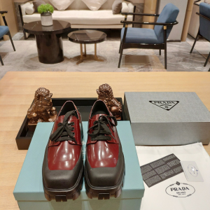 Replica Womens Shoes Prada Red Leather Lace Up Loafers 35 To 42 A151PP480 AA189810