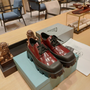 Replica Womens Shoes Prada Red Leather Lace Up Loafers 35 To 42 A151PP480 AA189810