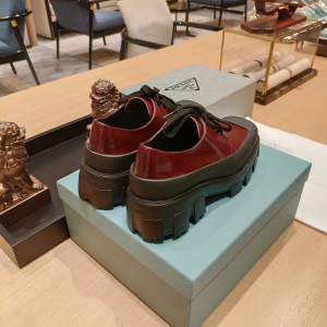 Replica Womens Shoes Prada Red Leather Lace Up Loafers 35 To 42 A151PP480 AA189810