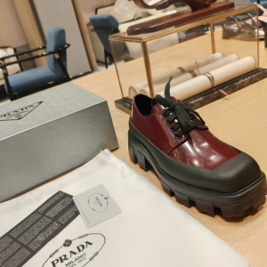 Replica Womens Shoes Prada Red Leather Lace Up Loafers 35 To 42 A151PP480 AA189810