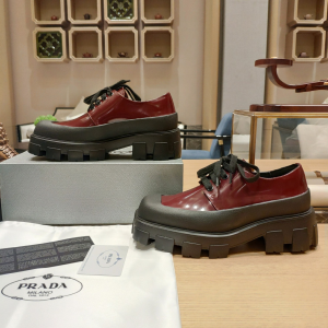 Replica Womens Shoes Prada Red Leather Lace Up Loafers 35 To 42 A151PP480 AA189810