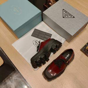 Replica Womens Shoes Prada Red Leather Lace Up Loafers 35 To 42 A151PP480 AA189810