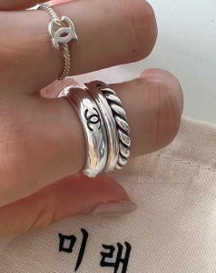 Replica Womens Jewelry Chanel CC Logo Silver Rings A152PP180 AA190129