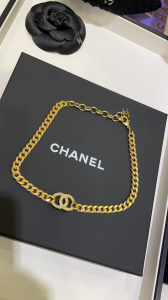 Chanel Crystals CC Logo Chain Choker Necklaces 