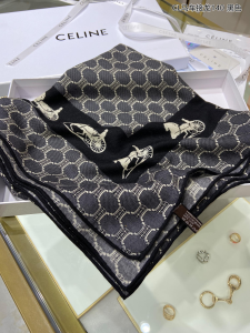 Replica Womens Scarf Celine Triomphe Silk Scarf Black 140x140CM A151PP280 AA190046