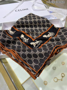 Replica Womens Scarf Celine Triomphe Silk Scarf Orange 140x140CM A151PP280 AA190047