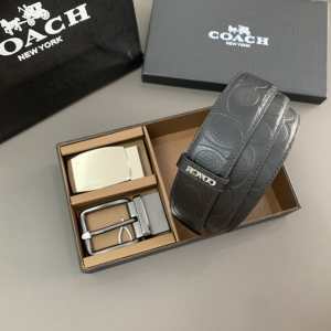 Replica Mens Belts Coach Signature Leather Belt in Black 38MM A175PP280 AA190293