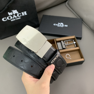 Replica Mens Belts Coach Signature Leather Belt in Black 38MM A175PP280 AA190293