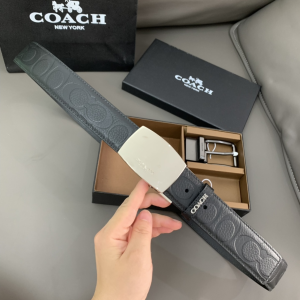 Replica Mens Belts Coach Signature Leather Belt in Black 38MM A175PP280 AA190293