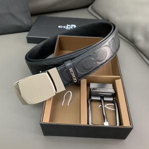 Replica Mens Belts Coach Signature Leather Belt in Black 38MM A175PP280 AA190293