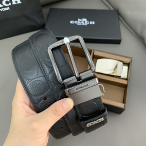 Replica Mens Belts Coach Signature Leather Belt in Black 38MM A175PP280 AA190293