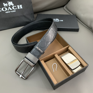 Replica Mens Belts Coach Signature Leather Belt in Black 38MM A175PP280 AA190293