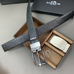 Replica Mens Belts Coach Signature Leather Belt in Black 38MM A175PP280 AA190293