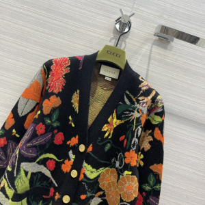 Replica Womens Clothing Gucci Flora Cotton Wool Cardigan Black SML A198PP680 AA190351