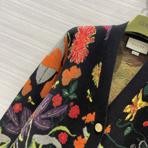 Replica Womens Clothing Gucci Flora Cotton Wool Cardigan Black SML A198PP680 AA190351