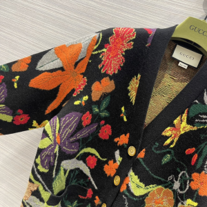 Replica Womens Clothing Gucci Flora Cotton Wool Cardigan Black SML A198PP680 AA190351
