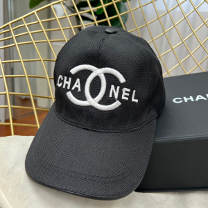 Chanel CC Logo Black Cotton Baseball Cap Hat 