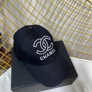 Chanel CC Logo Black Cotton Baseball Cap Hat 