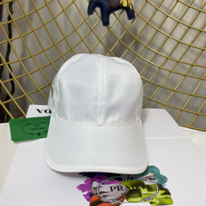 Replica Womens Hats Prada White Nylon Baseball Cap Hat A190PP180 AA190331
