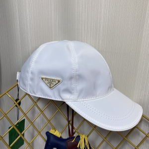 Replica Womens Hats Prada White Nylon Baseball Cap Hat A190PP180 AA190331