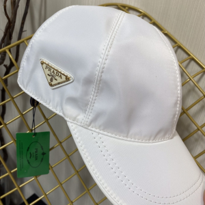 Replica Womens Hats Prada White Nylon Baseball Cap Hat A190PP180 AA190331