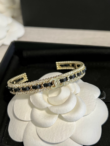 Chanel Gold CC Chain Leather Cuff Bracelets 