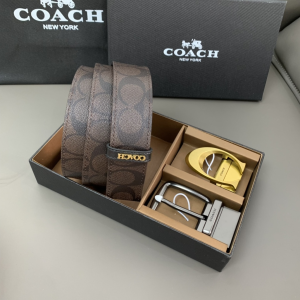 Coach Signature Buckle Cut To Size Reversible Canvas Belt Brown 38MM Coach Signature Buckle Cut To Size Reversible Canvas Belt Brown 38MM