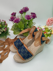 Gucci Blue GG Denim Wedge Sandal 