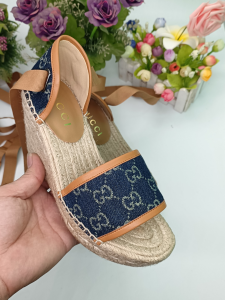 Replica Womens Shoes Gucci Blue GG Denim Wedge Sandal 35 To 42 A38P480 AA190377